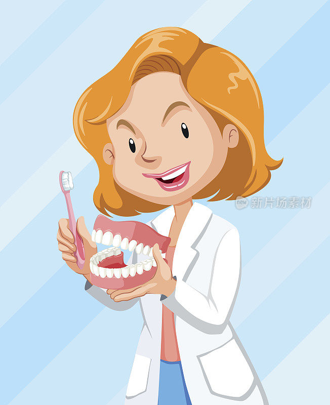 牙医演示如何刷牙