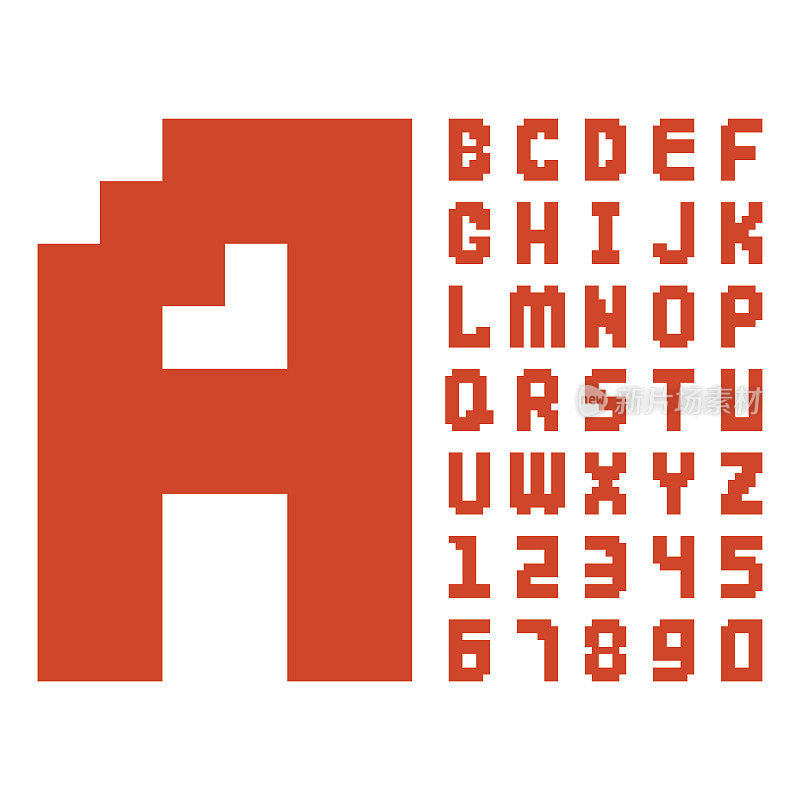 像素复古字体红色电脑游戏设计8位字母数字电子未来风格矢量abc字体数字创意字母孤立