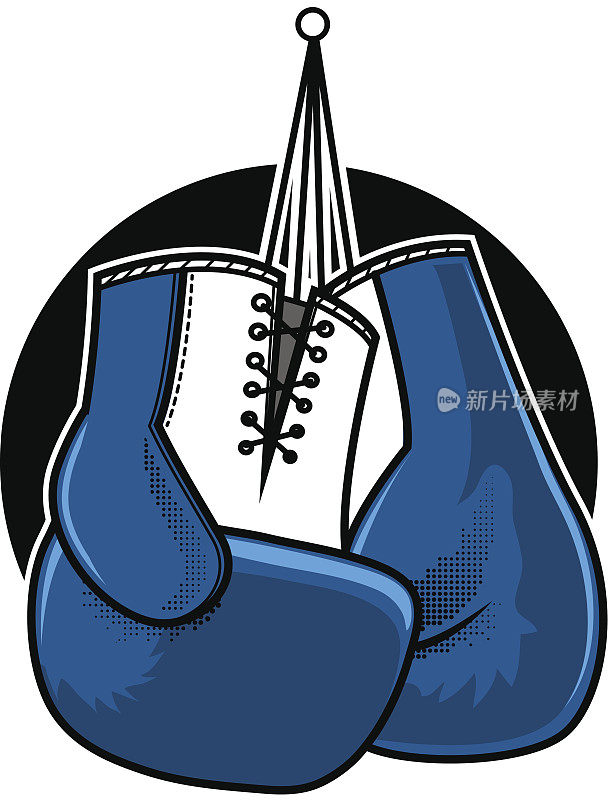 2D插图的两个蓝色拳击手套挂