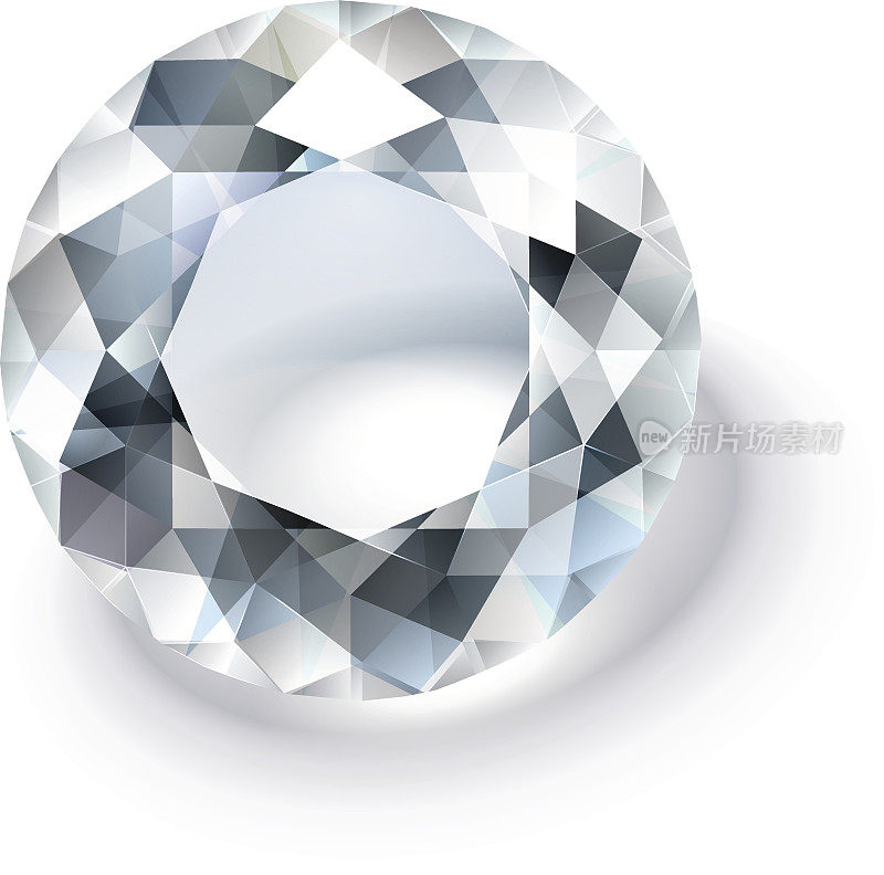 多面圆形切割白色钻石在白色背景