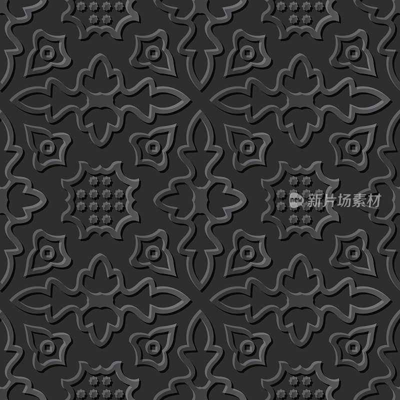 无缝3D优雅黑纸艺术图案095万花筒线