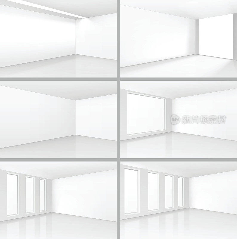 向量白色房间内饰设置在极简风格与墙