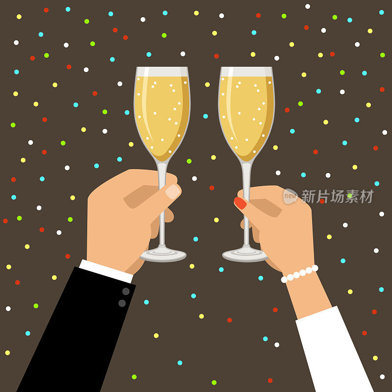 手握香槟和酒杯，庆祝