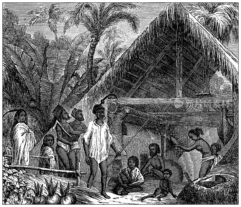 古董插图，民族志和土著文化:卢加诺，卡洛琳群岛