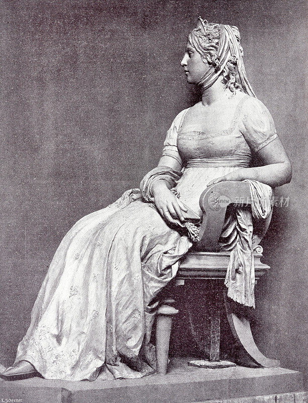 德国女王路易丝坐在扶手椅上，侧视图