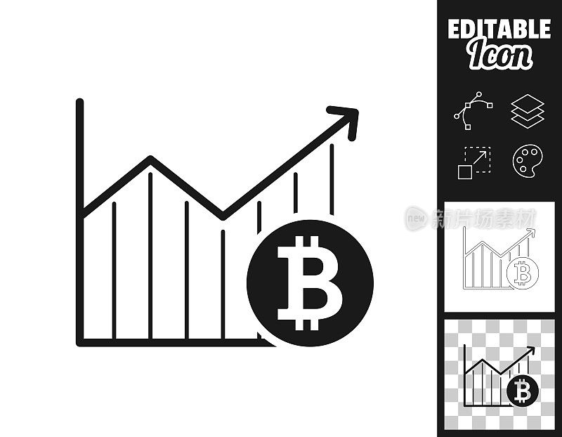 比特币增长图。图标设计。轻松地编辑