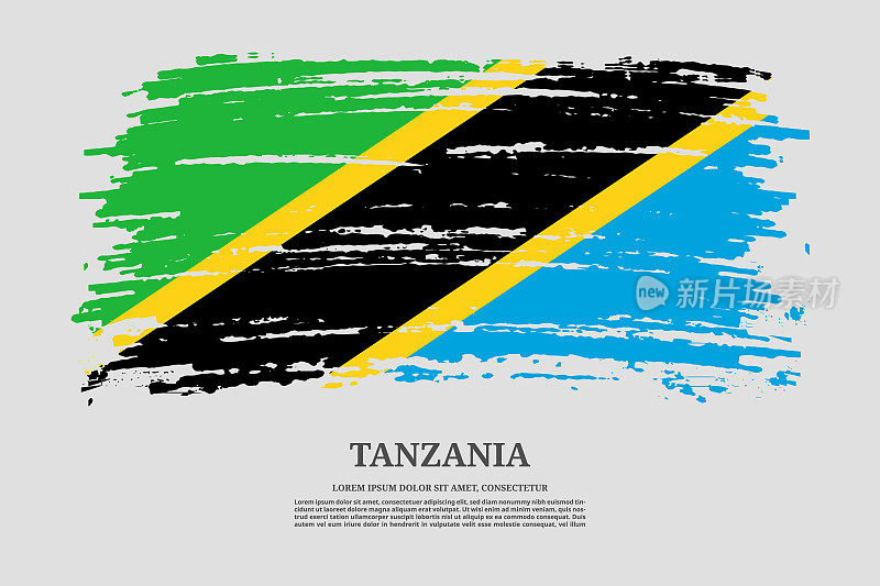 坦桑尼亚国旗与笔触效果和信息文字海报，矢量