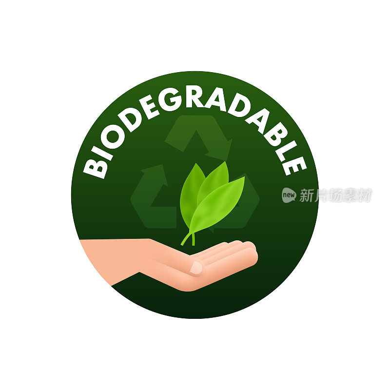 生物可降解回收标签。生物循环。生态友好的产品。矢量插图。