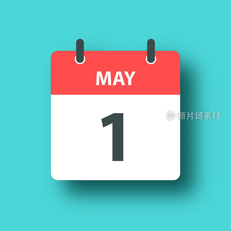 5月1日-每日日历图标在蓝色绿色背景与阴影
