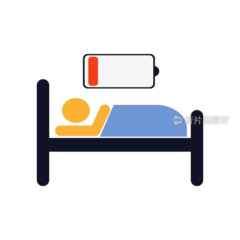 男人睡觉的电池图标。矢量图