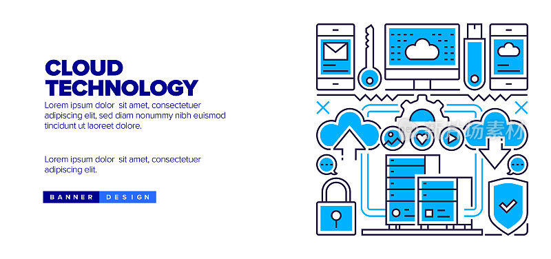 云技术概念登陆页，网站横幅设计，在线广告，广告和营销材料