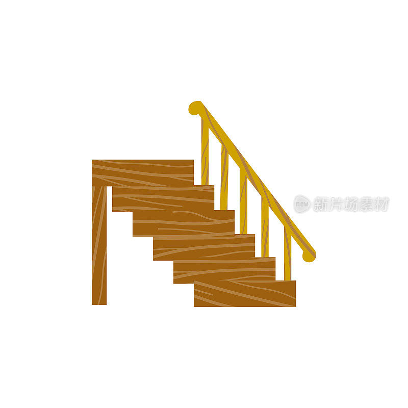 卡通隔离木楼梯，楼梯带栏杆，装饰木台阶。
