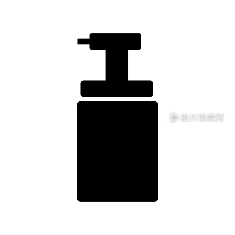 肥皂分配器剪影图标。沐浴皂瓶。向量。