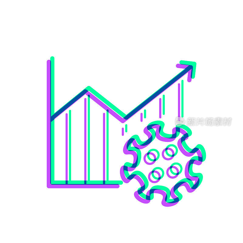 冠状病毒细胞生长图。图标与两种颜色叠加在白色背景上