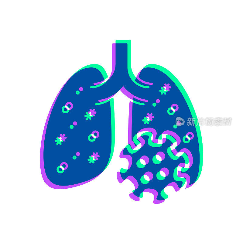 肺部感染冠状病毒。图标与两种颜色叠加在白色背景上