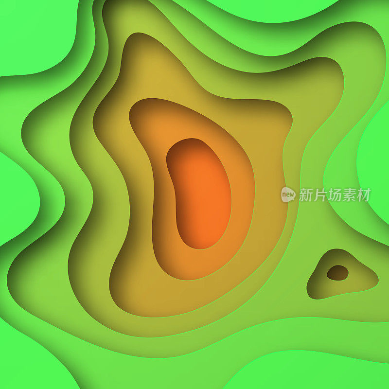 剪纸背景-绿色抽象波浪形状-新潮的3D设计