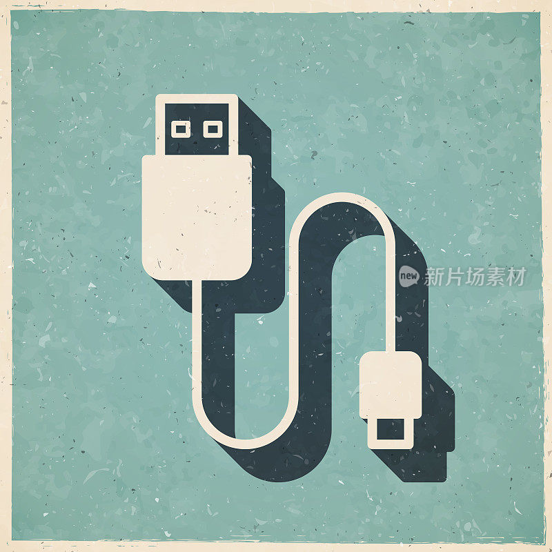 USB电缆。图标复古复古风格-旧纹理纸
