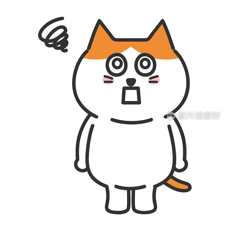橙色虎斑卡通猫感到头晕，矢量插图。