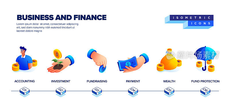 矢量插图商业和金融等距图标集和三维设计。