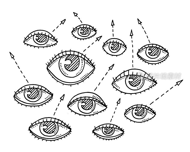 一组眼睛看着画