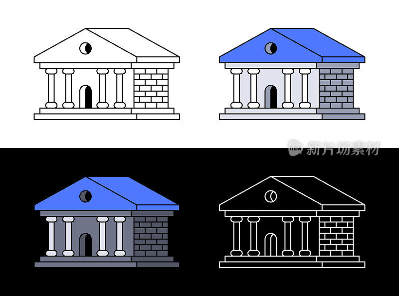 彩色角度的银行图标和插图。