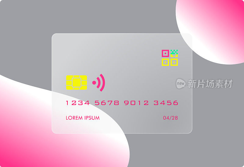 非接触式支付概念-正面视图-近场通信协议-电子支付-平面设计-玻璃信用卡