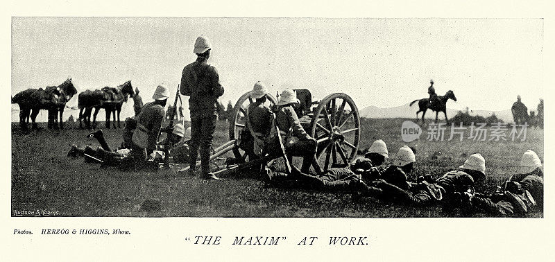 19世纪90年代战争中使用马克沁机枪的英军士兵