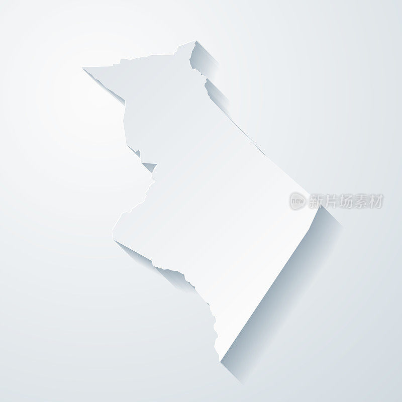 田纳西州的塞卡奇县。地图与剪纸效果的空白背景