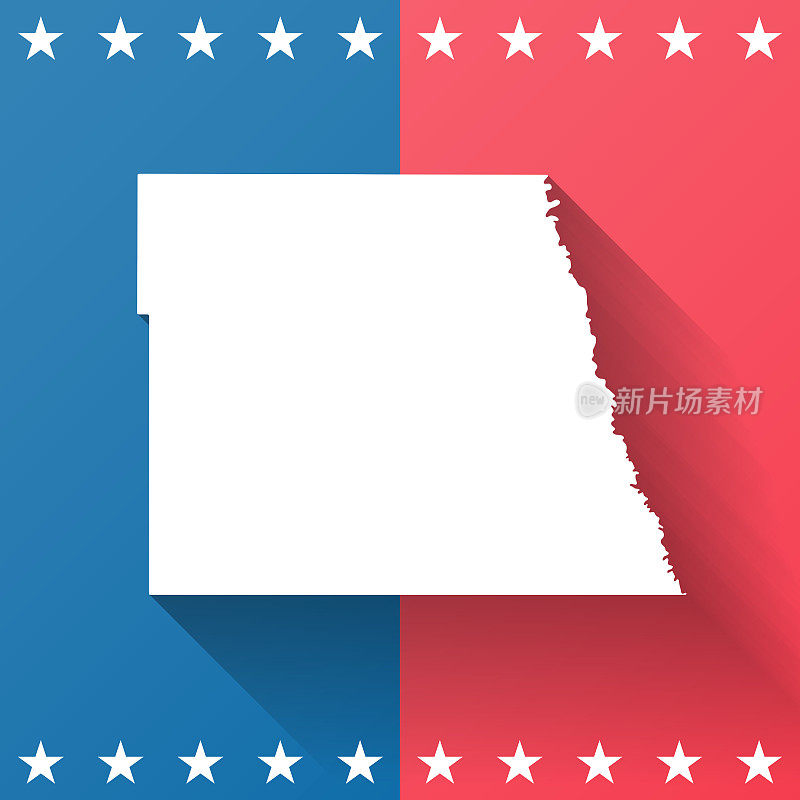 北达科他州的大福克斯县。地图在蓝色和红色的背景