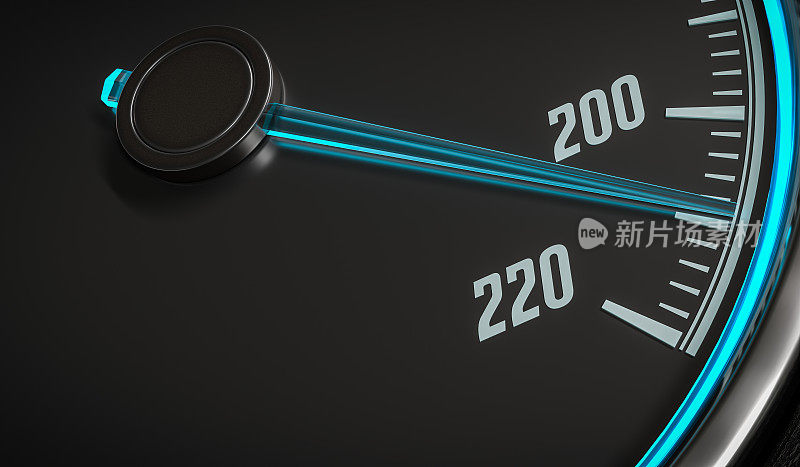 在汽车内部照明速度表的3D渲染插图。