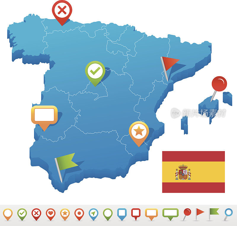 西班牙地图和导航图标-插图