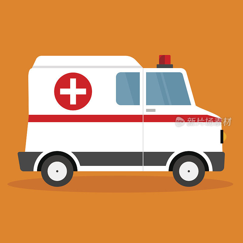 矢量插图救护车。救护车自动护理紧急情况。救护车医疗后送。
