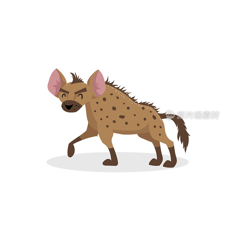 卡通时尚设计行走的鬣狗。非洲野生动物孤立在白色背景。矢量插图。