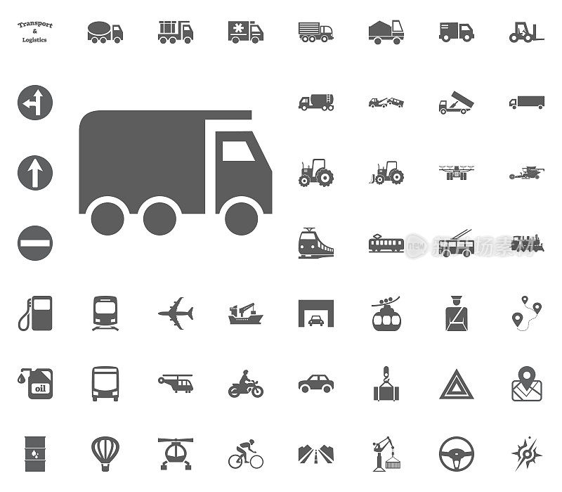 卡车图标。运输和物流设置图标。交通设置图标