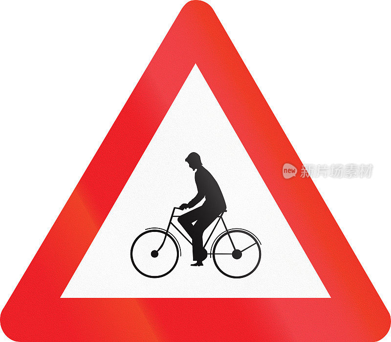 比利时警告路标-骑自行车的人过马路