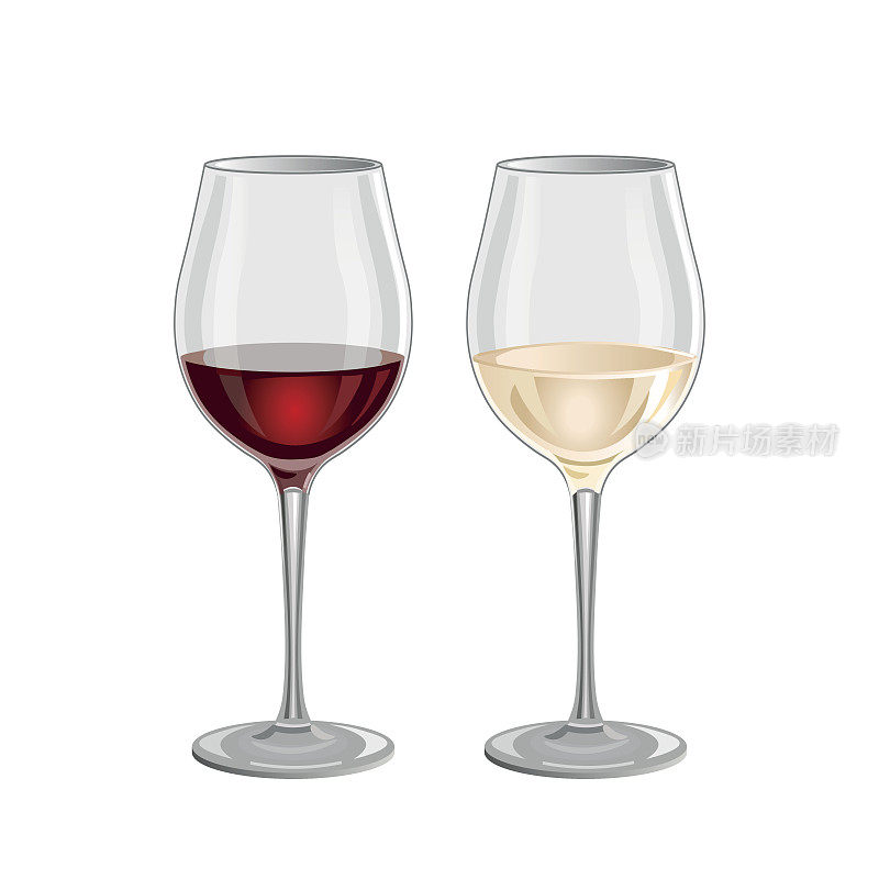 一杯红葡萄酒和白葡萄酒