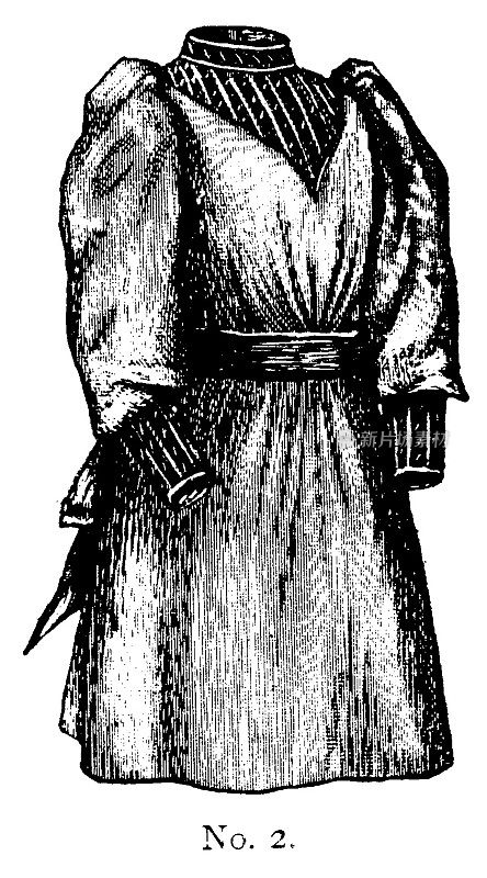 19世纪少女高领羊腿袖的服饰时尚盘;维多利亚时代的服装和最新时装1893年