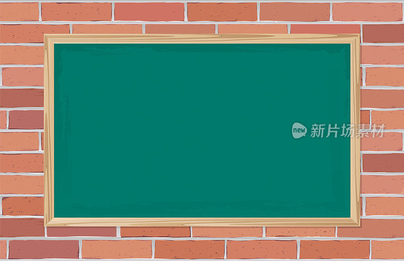 红砖背景上的绿色黑板