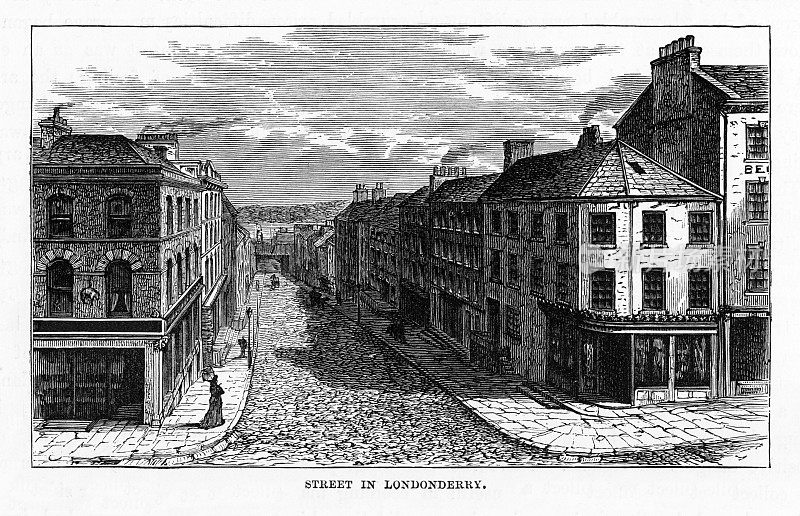 伦敦德里街，多利，多尼戈尔，北爱尔兰，维多利亚版画，1840年