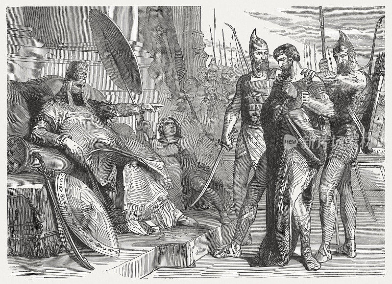 尼布甲尼撒(二王二十五世)之前的西底家，木刻，1886年出版