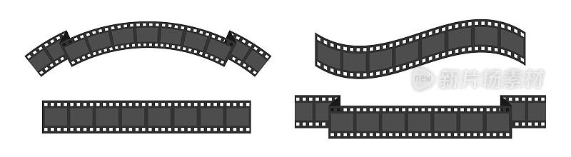 胶片条框设线。不同的形状丝带。电影电影图标。设计元素。白色背景。孤立。平面设计。