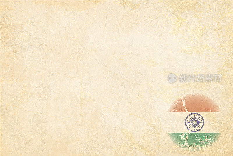 三色明信片-一个grunge水平矢量图的圆形印度国旗，三个颜色的水平条纹，橘黄色或橙色，白色和绿色，在白色的背景