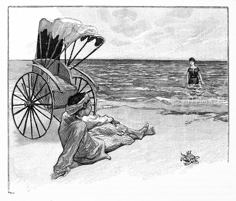 古董插图:海滩景色