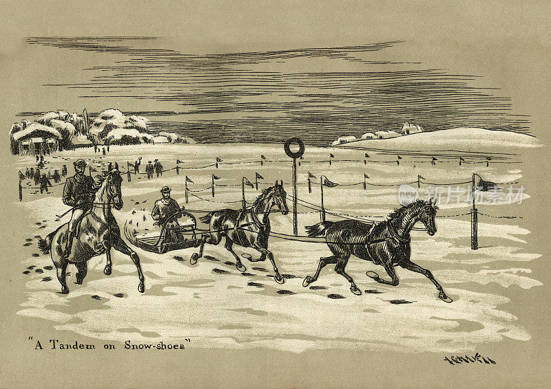 雪地上的赛马雪橇比赛，维多利亚运动，19世纪