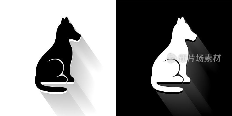 狗黑色和白色图标与长影子