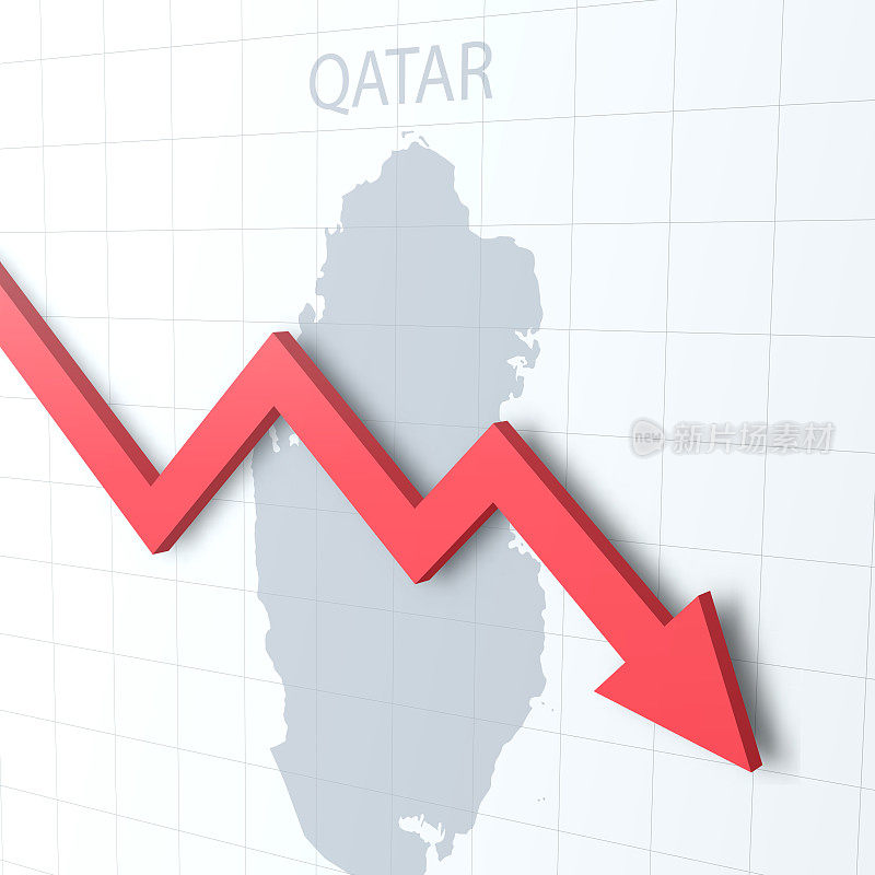 下落的红色箭头与卡塔尔地图的背景