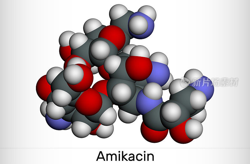 阿米卡星,C22H43N5O13分子。它是氨基糖苷类抗生素，对更耐药的革兰氏阴性菌具有活性。分子模型