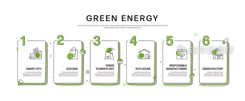 绿色能源，生态和环境矢量概念和信息图形设计元素的线性风格