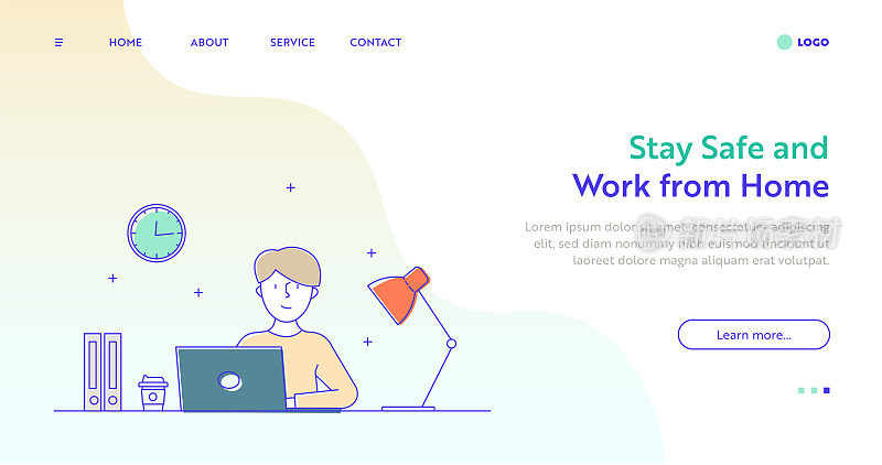 保持安全和工作从主页概念与可编辑的描线插图。