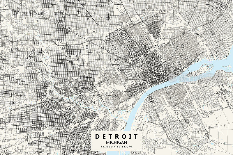 底特律，密歇根，矢量地图
